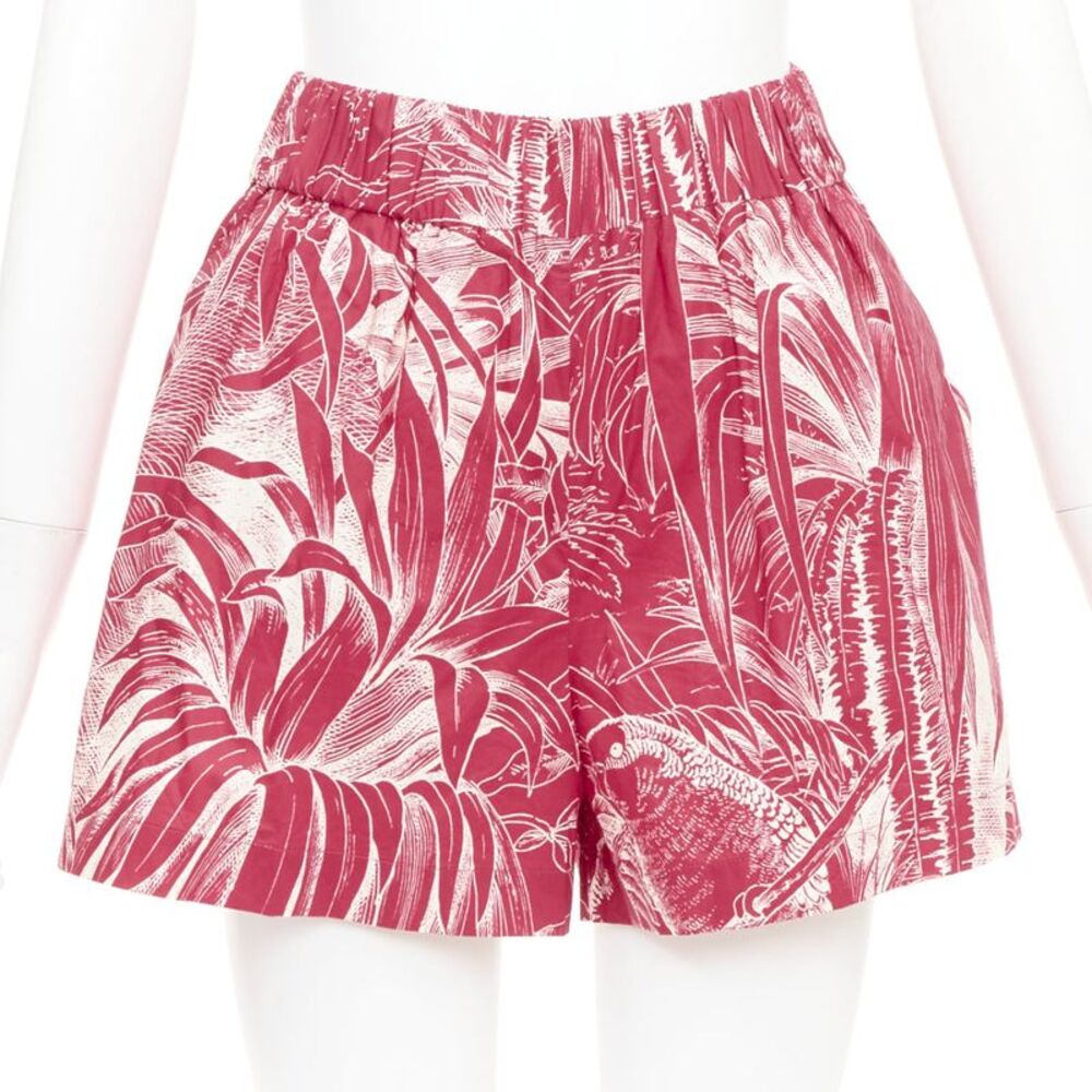 Red Valentino Tropical Parrot high waist printed shorts